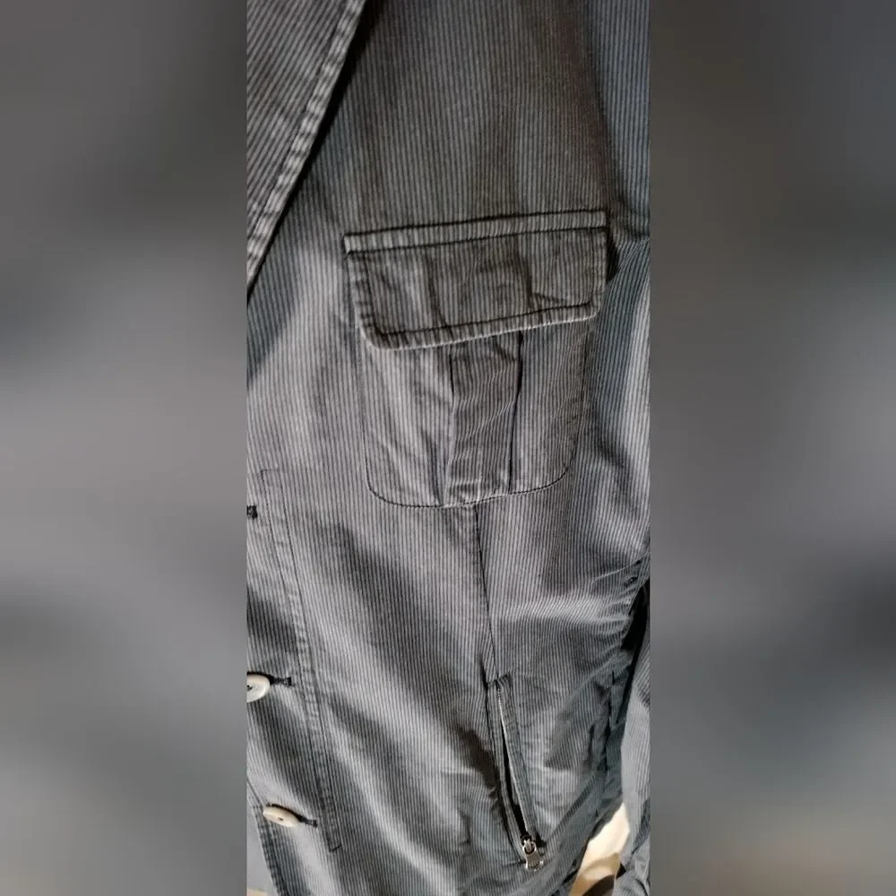 Sons of Intrigue Gray/Blue/Black Striped Military Utility Blazer Jacket.…